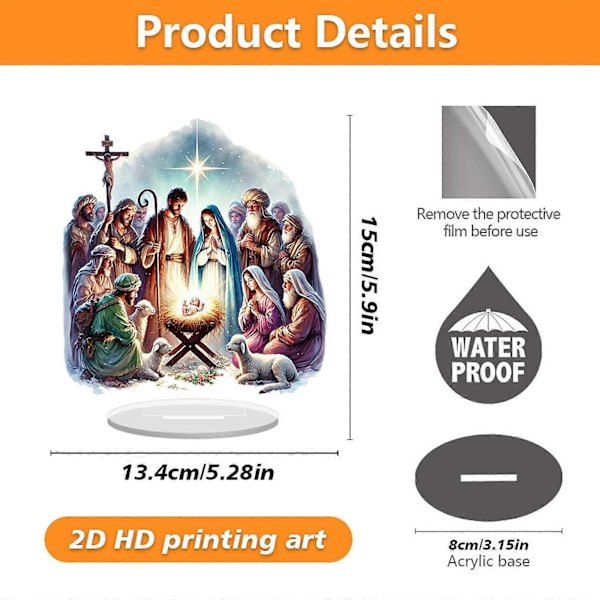 2D Platt Jesus Krubba Scen Skrivbordsdekoration för Bondgård Inomhusfestivaler (C)