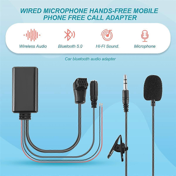 Bil Bluetooth 5.0 Aux-kabel Mikrofon Handsfree Mobiltelefon Samtal Adapter för Pioneer Radio IP-BUS P99 P01 black
