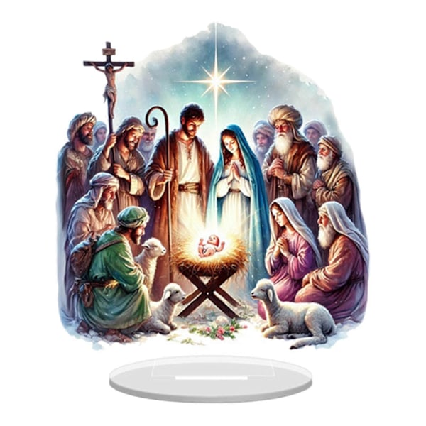 2D Platt Jesus Krubba Scen Skrivbordsdekoration för Bondgård Inomhusfestivaler (C)