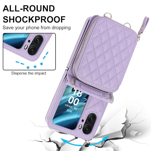 Kortholderveske med rombisk tekstur for OPPO Find N2 Flip Purple