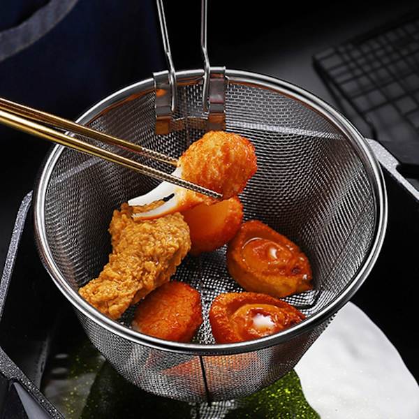 Friteerausastia Hienosilmäinen Tarttumaton Pohja Taittuva Kahva Palovammojen Välttäminen Kuumankestävä Ruostumaton Elintarvikelaatuinen Siiviläastia Keittiöväline QinghaiC[C] 15cm