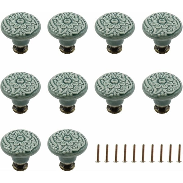 10-pack dekorativa keramiska knoppar (grön) Låda (grön) skåp Dr- Perfet  (C)