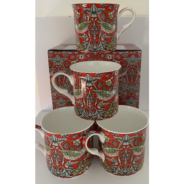 Limited Edition strawberry Thief set of 4 China Mugs 11FL OZ