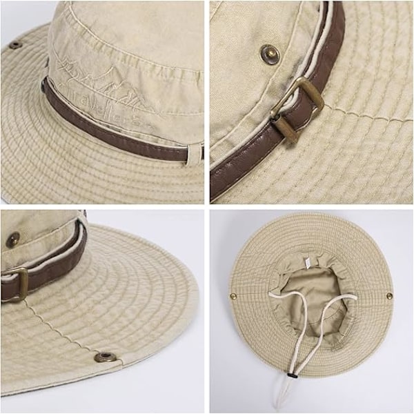 Vikbar Solhatt Safarihatt för Män Anti UV Utomhus Bergsklättring Resehatt Fiskarhatt Hinkhatt，Khaki  (C)