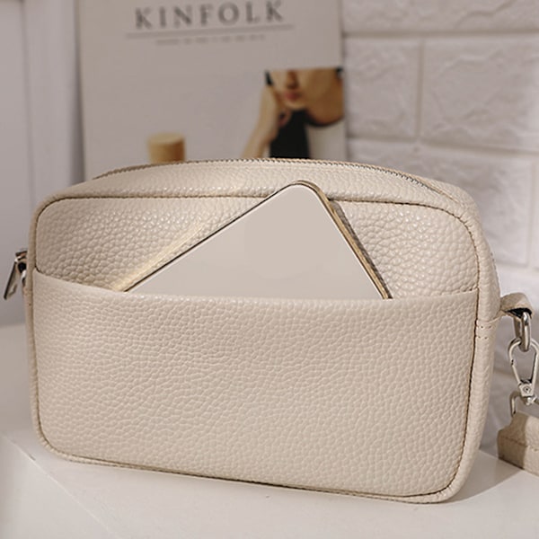 Dames PU Skulderveske Rem Justerbar Glidelås Flere Lommer Casual PU Messenger Bag Beige 9.06 X 5.51 X 2.76in[C]