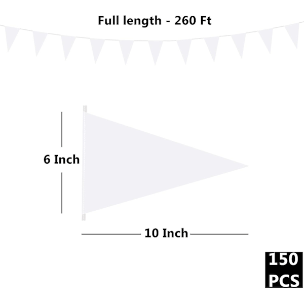 150 Ft Solid Røde Fanebaner Flag Streng Diy Bunting Flag Med Blankt[C] White