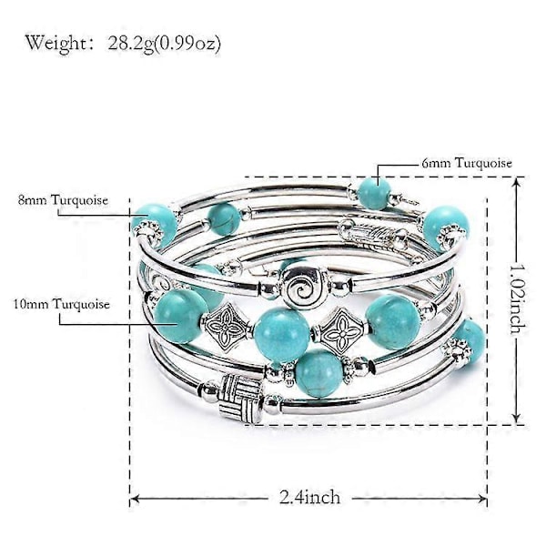 Omlottarmband Böhmiskt Pärlarmband Flerfärgat Turkos Elastiskt Stapelbart Hängsmycke Armband för Kvinnor (C)