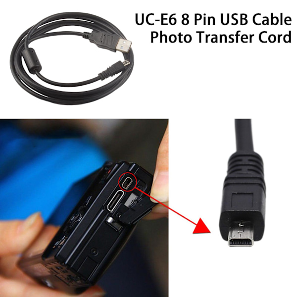 USB-kabel 150cm Lang Nem Forbindelse Stabil Transmission Højhastighedsoverførsel UC-E6 8-polet Kamera Mini USB-datakabel til Nikon