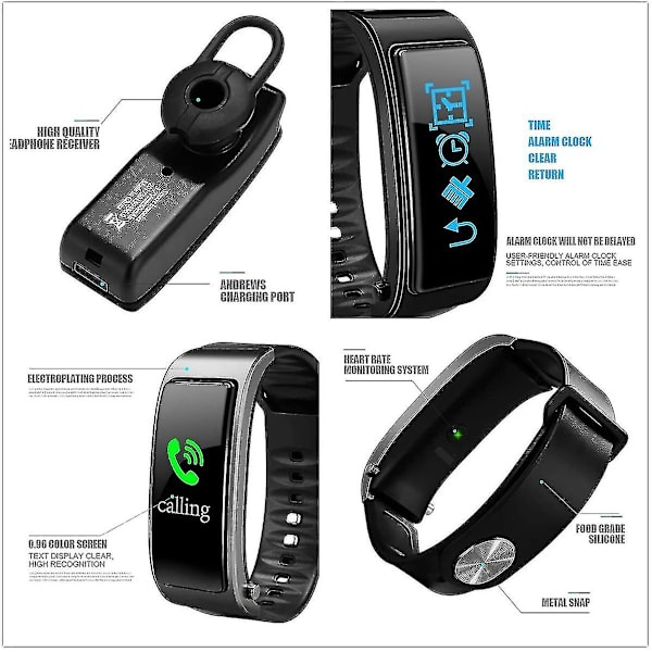 2-i-1 Smart Armband Bluetooth-headset Vattentät Klocka Trådlösa Hörlurar
