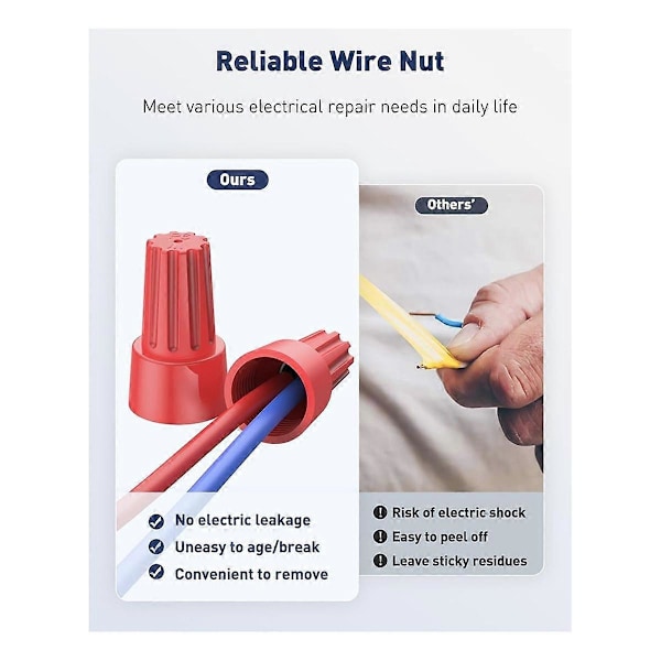 50 stk. Wire Nuts Wire Caps Elektriske Wire-Koblinger for 10-22AWG Gauge Wire Elektriske Koblinger for Ledninger Twist Nuts A