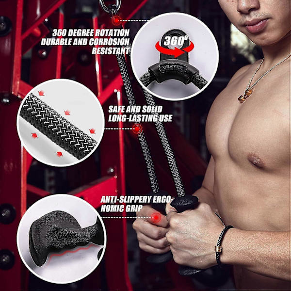 Ergonomiskt Triceps-rep för Pull Down med Halksäkert Naturligt Gummigrepp för Aktivering av Fler Muskelfibrer - Gymrep för Push Downs, Triceps Pull Downs