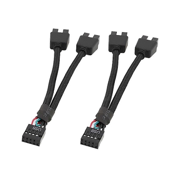 2 st USB-förlängningskablar för moderkort 9-stifts 1 hona till 2 hanar Y-delare Audio HD-förlängningskabel för PC-DIY