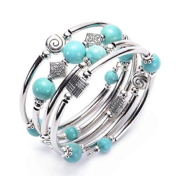 Omlottarmband Böhmiskt Pärlarmband Flerfärgat Turkos Elastiskt Stapelbart Hängsmycke Armband för Kvinnor (C)