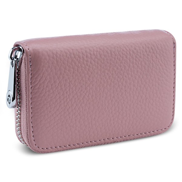 RFID-blocker plånbokshållare i läder - Mini plånbok med blixtlås för kvinnor och män (Rosa)