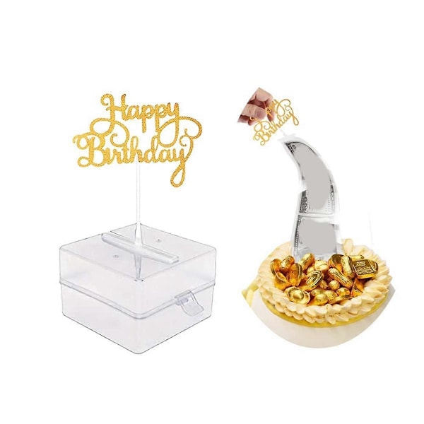 Tårtpengaboxset, Tårtform för att dra ut pengar, Tårt-ATM-pengabox med guldglitter Grattis på födelsedagen As Shown