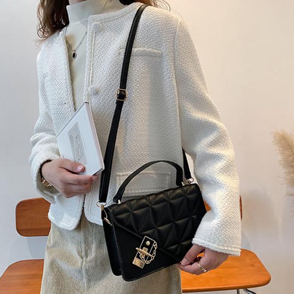 Damer vesker Rhombic korn Hardware spenne skulder messenger bag for arbeid shopping reise svart fri størrelse [C]