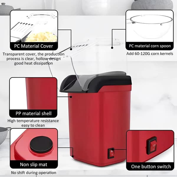 Elektrisk Popcornmaskin med Varmluft för DIY-snacks - 2 kg Kapacitet[C]
