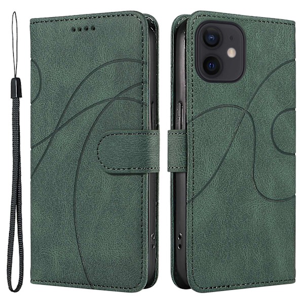 Plånboksfodral i PU-läder för iPhone 11 med stativ, präglad linje, telefonfodral med rem -