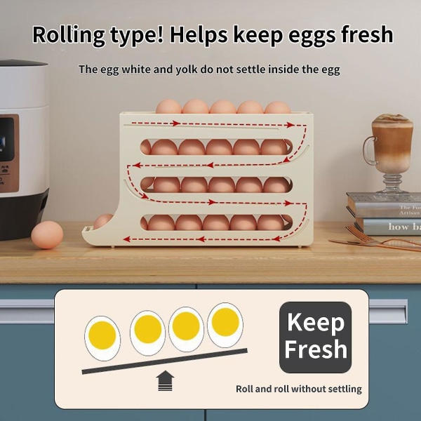 Äggdispenser Automatisk Rullande Äggställ Box Organiseringsställ Kylförvaring 30 ägg, Kampanj[C] White