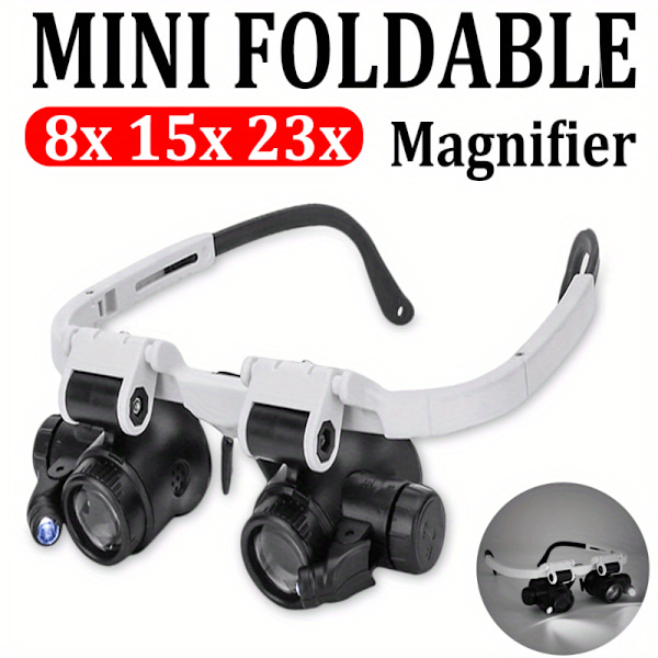 2LED Hovedmonteret Forstørrelsesglas Mikroskop - Håndfri, Justerbar, 8x 15x 23x Zoom, LED Lyskilde, Komfortabel Pandebånd - Perfekt
