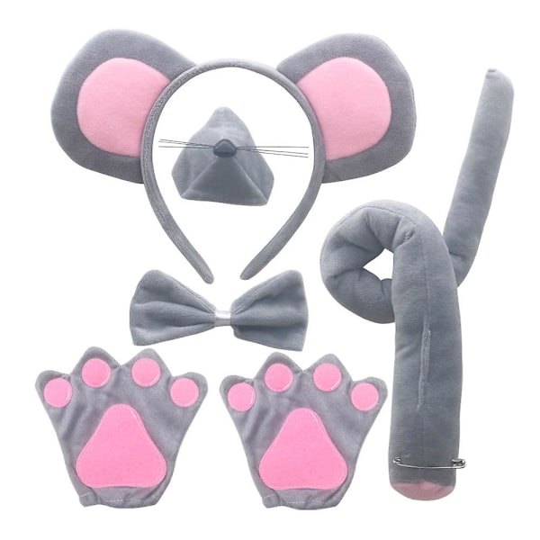 1 Set Rat Costume Mouse Costume Kit Mice Ears Headband Mouse Nose Tail Mouse Gloves Bow Tie