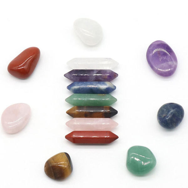 Naturlig Kristall Chakra Sten Obelisk Kvartsstav Punktlåda Ädelsten Läkning 14st[C]