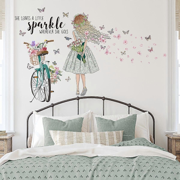1st DIY Fe Älva Flicka Cykel Väggdekor Blomma