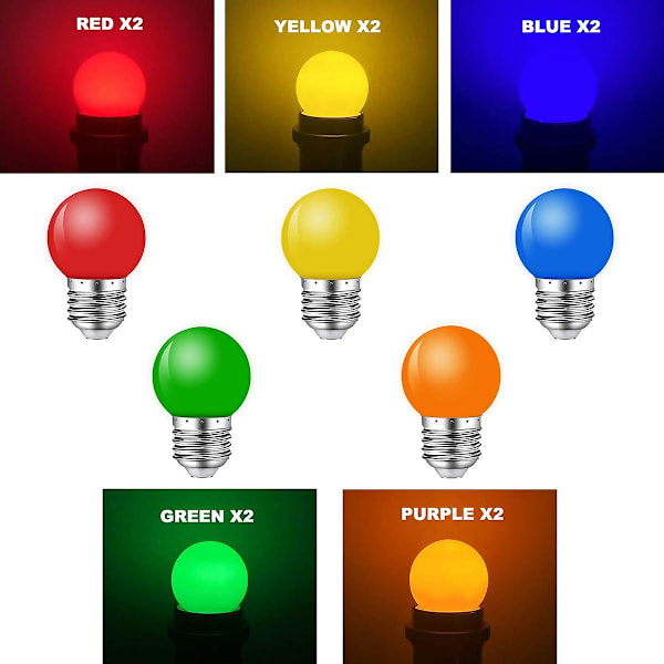 10 Pak Farvede LED Pærer, 1W E27 G45 Pærer, LED Farvede Mini Globe Pære, Blandede Farver til Udendørs Indendørs Lysstreng, Jul, Fest [C]