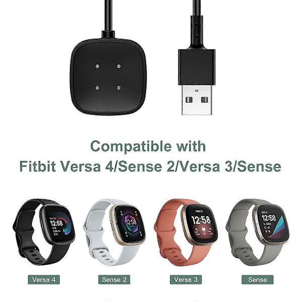 2 ST Ersättningsladdare för --4-Sense-2--3-Sense Kabel USB-kabel Sladd Snabbladdning Smartwatch (C) Black