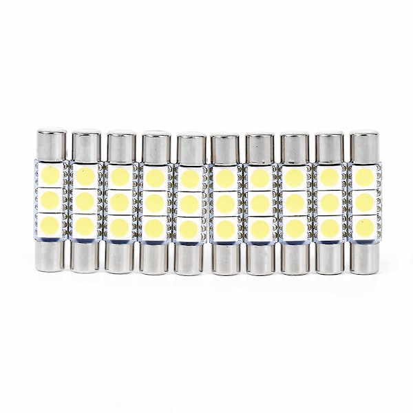 10 stk LED-pærer til sminke-speil Lys 3-SMD 29-30mm 6641 Sikring Solskjerm Lampe Hvit