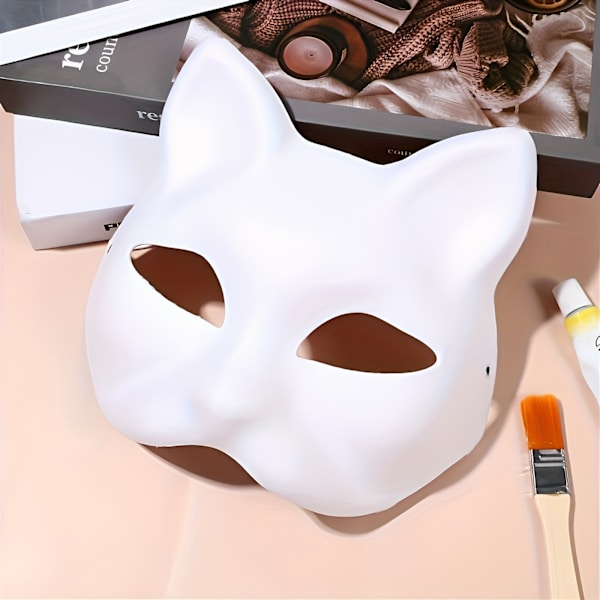 Handmålad Djurmask - Halv ansikte Katt & Räv Design för Halloween, Cosplay och Anime Kostymer - Ingen Ström Behövs, Klä upp Tillbehör