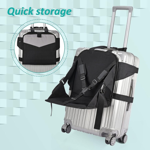 Baby resesäte för bagage, åkbar resväska för barn, stabil hopfällbar resväska sits med säkerhetsbälte för baby komfort resor Black