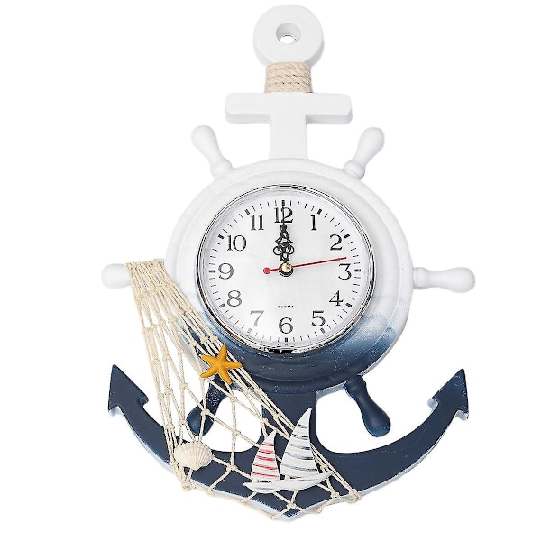 Boat Anchor Wall Clock Mediterranean Style Wall Hanging Clock Ornament for Home (Sailboat Style)