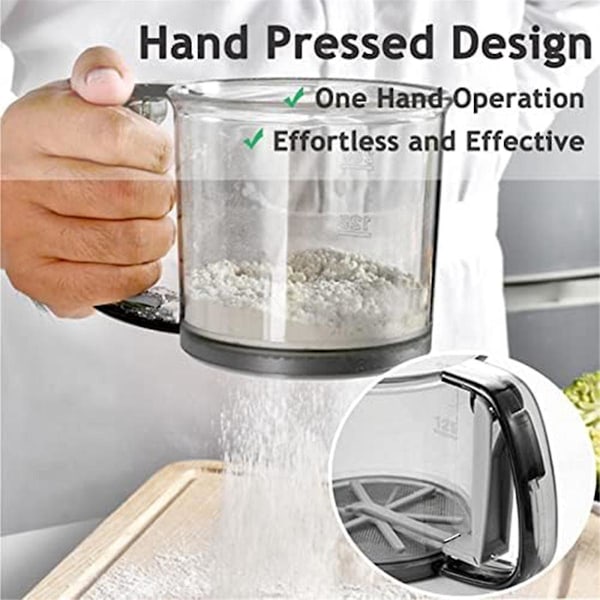 Mjölsikt för bakning, Mjölsikt, Fint nät med handpressdesign, Bärbar manuell sikt för bakning, Mjöl