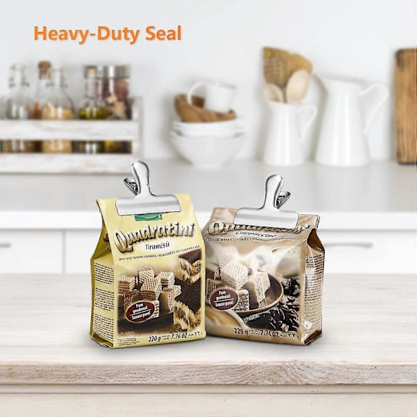 10 Pak 3 Tommer Brede Rustfrit Stål Solid Friskholdende Chip Clips Heavy Duty Madposeklemme, Allround Lufttæt Grebsklemmer Til Køkken Kontor Til Se
