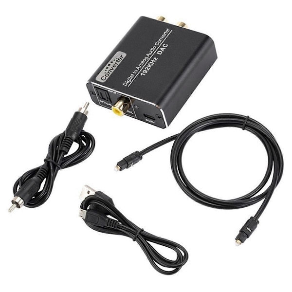 Digital till Analog Ljudkonverterare 192KHz DAC, Optisk & Koaxial till Analog Stereo L/R RCA +3.2Ft Optisk Black
