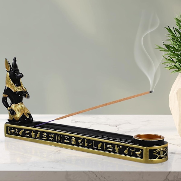 Røgelsesholder, Stick Ægyptisk Gud Anubis Statue Censer Plade, Harpiks Holder Hjem Kontor Dekoration til Sticks, Kegler, 26x11cm