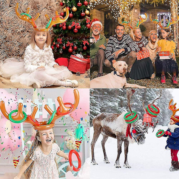 2 Set Uppblåsbara Renhorn Ringspel, Familjespel för Jul [C]