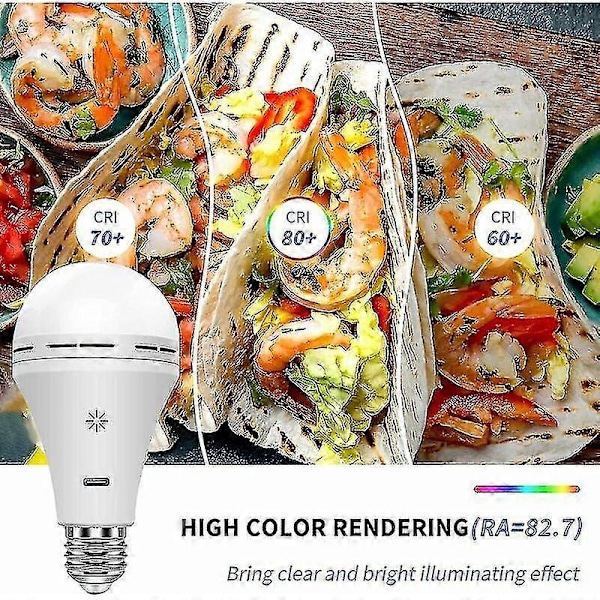 USB Laddningsbar Glödlampa med Fjärrkontroll, 7W LED Batteridriven Glödlampa, E27 Touch-Dimbar Glödlampa med Timerfunktion, Utomhus Camping Nödsituation