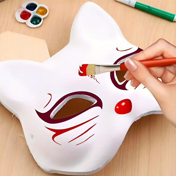 Handmålad Djurmask - Halv ansikte Katt & Räv Design för Halloween, Cosplay och Anime Kostymer - Ingen Ström Behövs, Klä upp Tillbehör