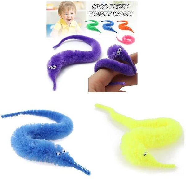 6 stk Fuzzy Twisty Worm Wiggle Moving Sjøhest Myk Leke Gave til Barn