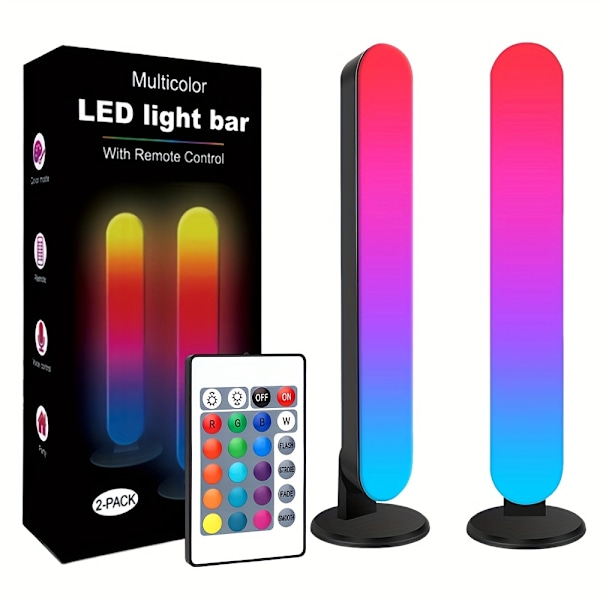 2-pack LED-remsor - Avancerad RGB Smart-belysning med musiksynkronisering - 24-knappars fjärrkontroll - Atmosfärisk bakgrundsbelysning för TV och mångsidig skrivbordslampa