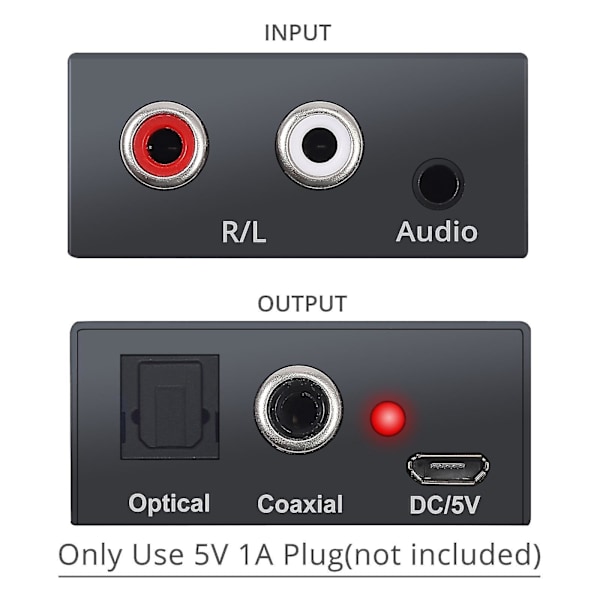 Analog till Digital Ljudkonverterare för PS3-spelare R/L 2 RCA 3,5 mm AUX till Digital Koaxial Toslink SPD