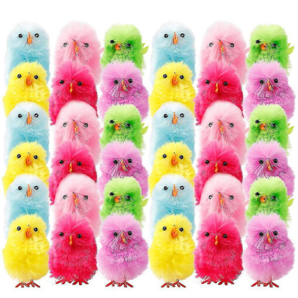 2023 Nya Hot Easter Chicks Fluffy, 36 Styck Mini Easter Chick Hängsmycken Söt kyckling plysch docka leksak, påskfärgad plysch kyckling leksak Chick statyett Orn