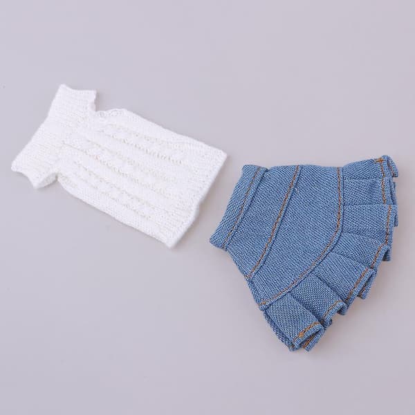 Vit Blå Stickad Topp Denim Kjold Kostym 1/6 Blythe Licca OB Docka