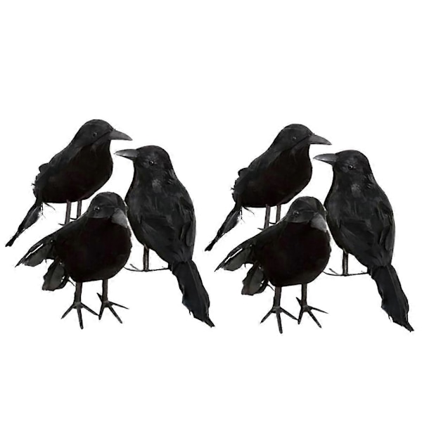 6 x Halloween Decoration Crow Artificial Raven Crow With Feathers Black Bird