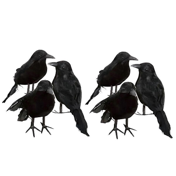 6 x Halloween Dekoration Kråke Kunstig Ravn Kråke Med Fjær Sort Fugl