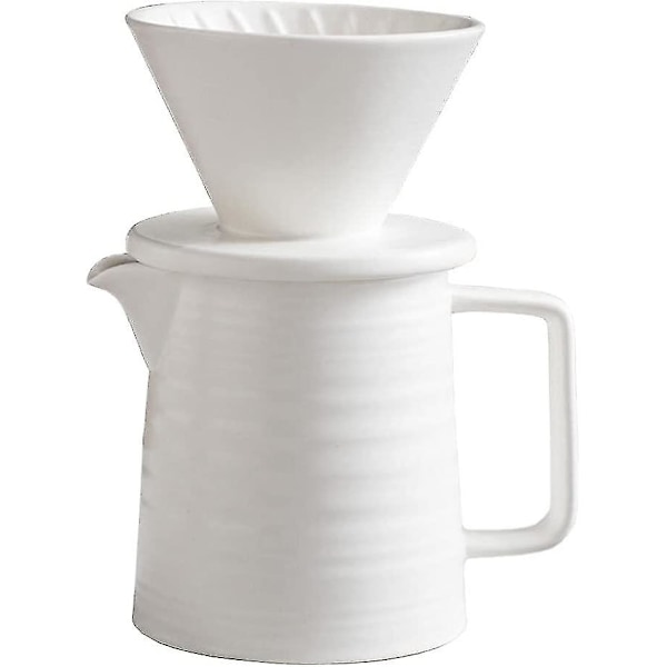 Hæld-over Kaffe Brygger Sæt, Premium Keramisk V60 Drypper Og Dekanter, 1-2 Kopper Hjemmefilter Kaffe Brygger (hvid)