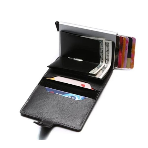 Korthållare Män Bromsa Ut Kort Män Plånbok RFID NFC Skyddad Plånbok Korthållare PU Svart