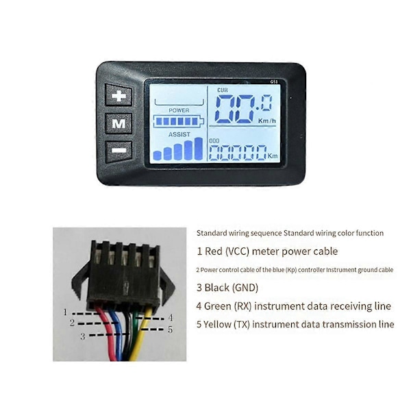 E-sykkel LCD-skjerm 24/36/48/60V/72V Elektrisk Sykkel Scooter Skjerm G51 Elektrisk Sykkel Skjerm S Black